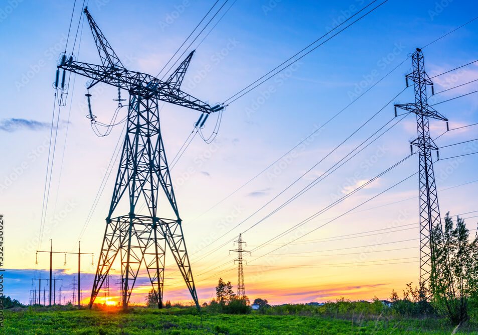 Industrial landscape with high voltage power lines